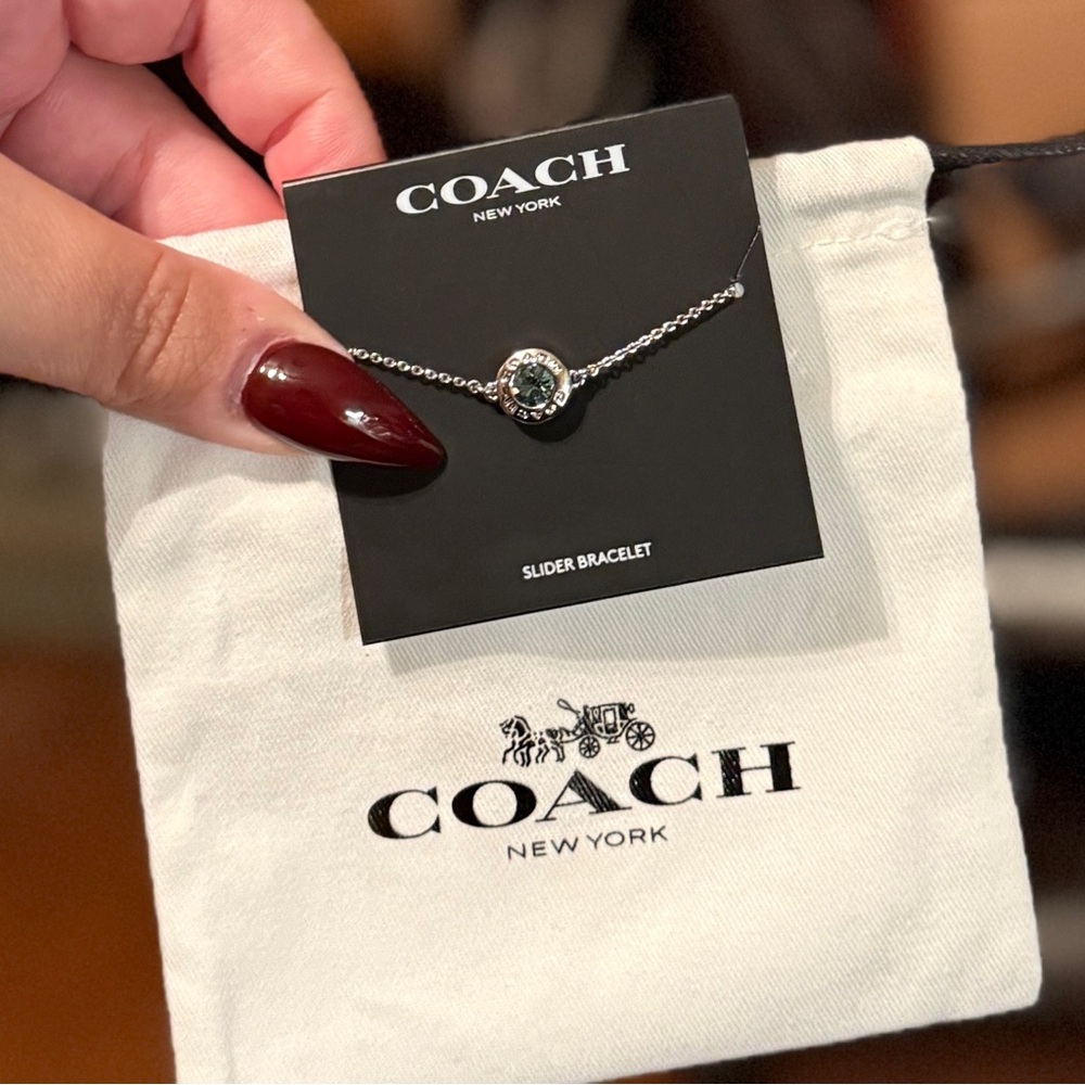 NEW‼️ COACH open circle Blue Gemstone Silver slider adjustable bracelet! - Picture 9 of 15